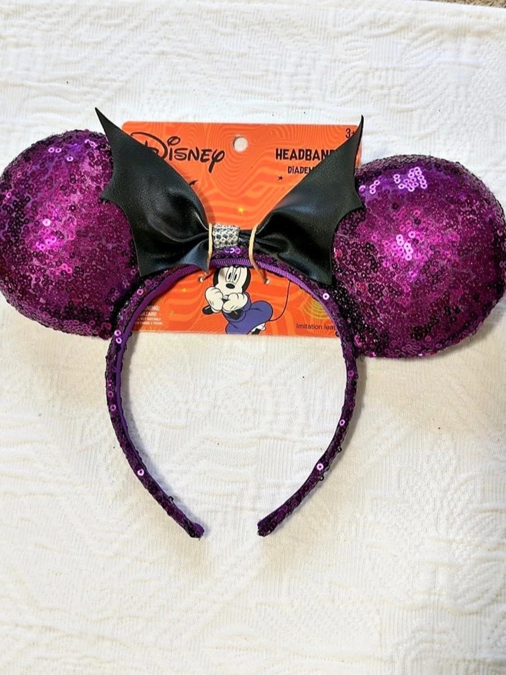 NWT Disney Minnie Mouse Halloween Ears Headband Purple Sequin Halloween Ears